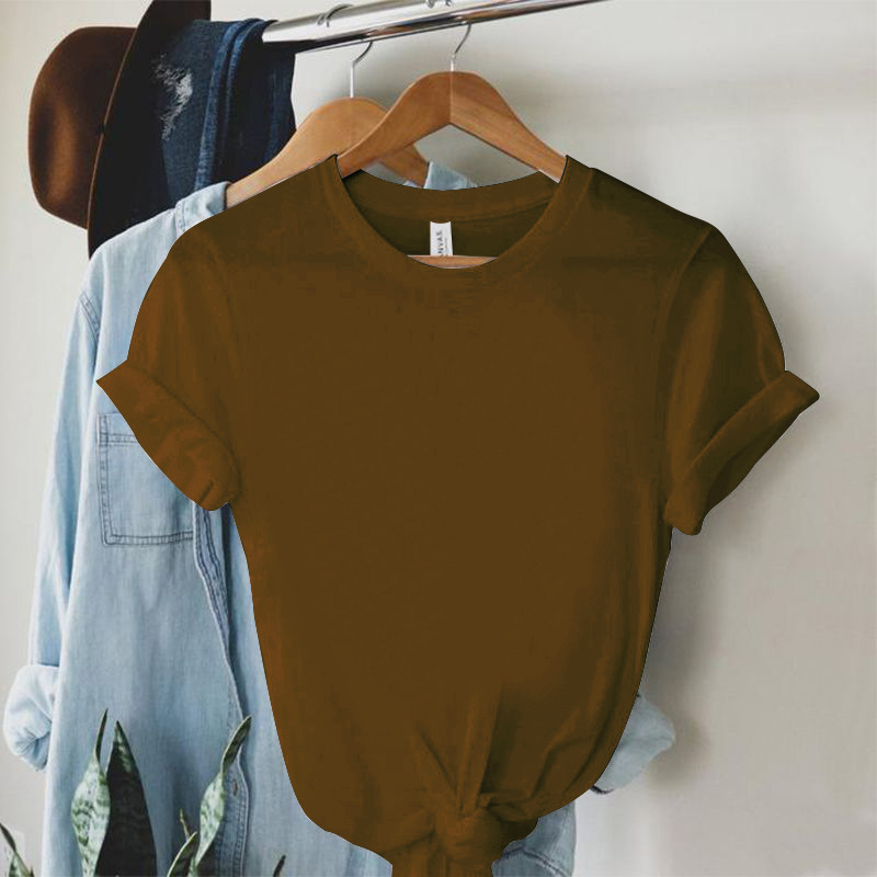 154g Weight Short Sleeve Sleeve Length Regular Sleeve Sleeve Type Polyester Fabric Type Regular Top Length T-shirt Tops Type Holiday, Daily Occasion Round Neck Neckline Regular Fit Fit Type Solid Color Pattern Summer Season Women's Gender Printing Design Simple Style Style Wholesale Women's Simple Style Solid Color Short Sleeve Printing T-Shirts 12