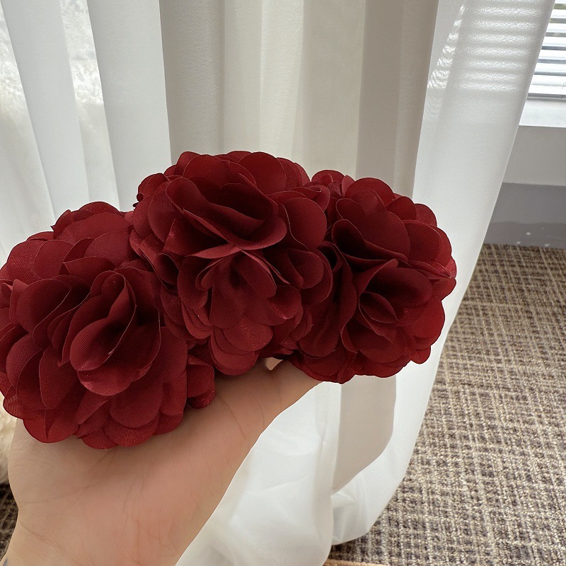 Vintage stijl wijnrode bloem haarclip elegante boho haarspeld_voghion.com