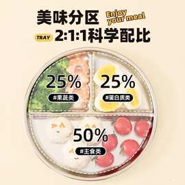 304不锈钢分格餐盘定量三格圆盘大人减脂餐盘学生定量比例分餐盘