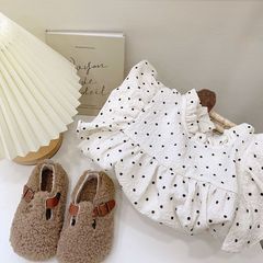 Baby Girl Princess Polka Dot Retro Top 2024 Autumn New Arrival Korean Children's Clothing Baby Girl Lotus Leaf Collar Shirt