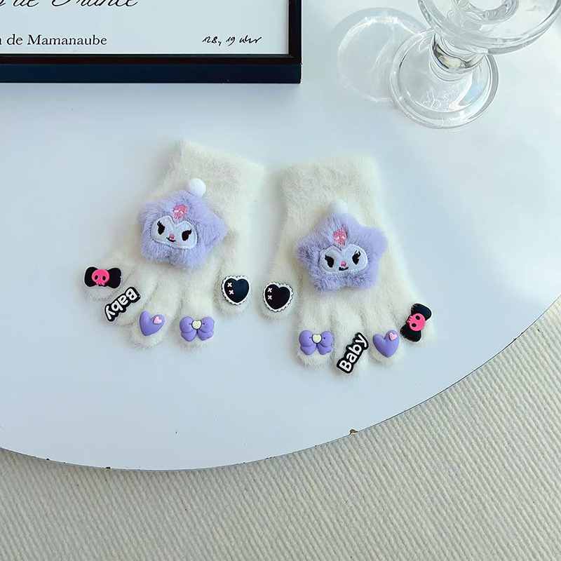 Guantes para niños otoño y invierno niñas calientes niños y niñas estudiantes de primaria escribiendo bebés cinco dedos guantes antifría de dibujos animados