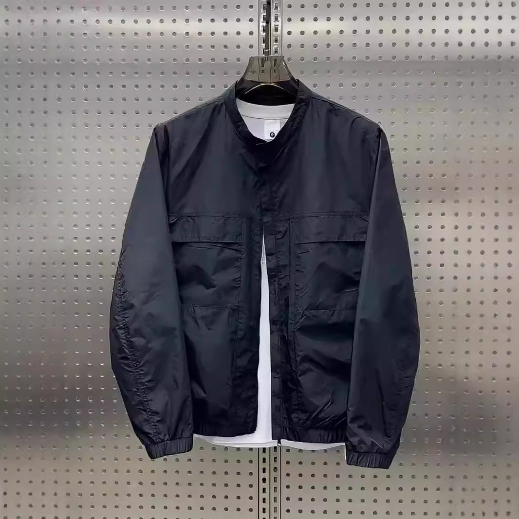 Simple Henry collar workwear new jacket autumn top versatile casual baseball collar versatile short slit jacket_voghion.com