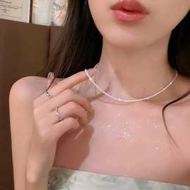 chiheng925通体纯银波光粼粼项链女韩版轻奢高级感素链裸链锁骨链
