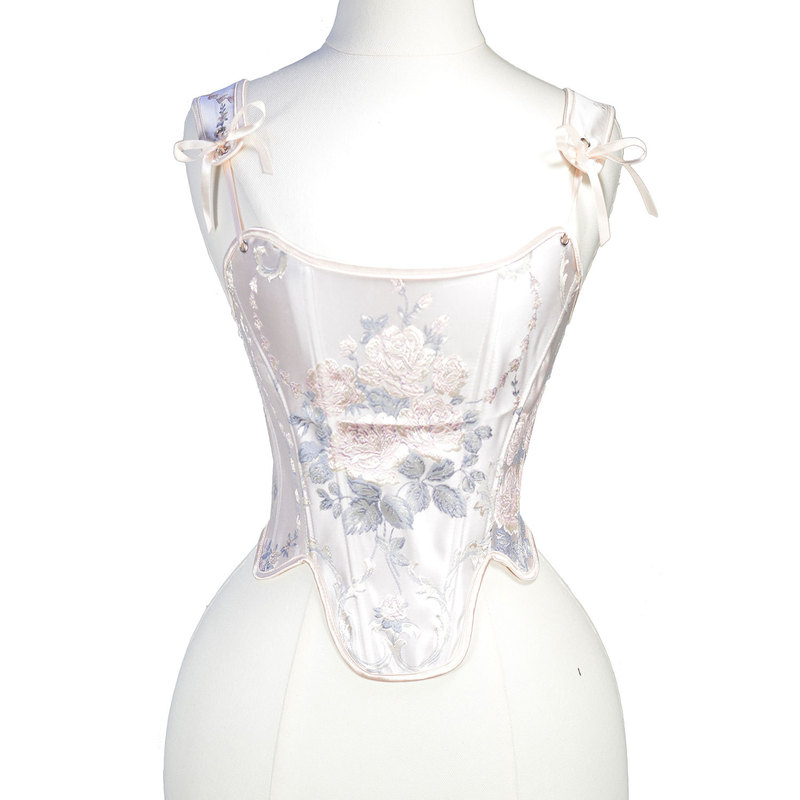 Embossed Satin Fishbone Corset, Slimming and Tummy-Controlling Shapewear, Theme Park Photo-Ready Youthful Style Vest Corset Embossed Satin Fishbone Corset, Slimming and Tummy-Controlling Shapewear, Theme Park Photo-Ready Youthful Style Vest Corset