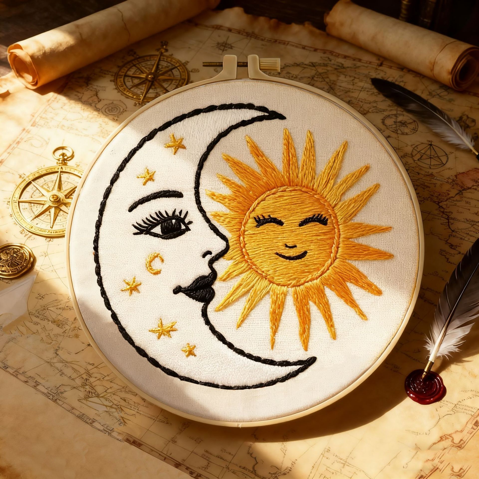 Nuevo paquete de material de bordado de serpiente de sol y luna personalidad decoración del hogar novato DIY kit de fabricación a mano al por mayor