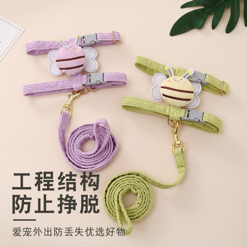 Suministros para mascotas Amazon nueva abeja pecho espalda gato tracción cuerda en forma de I anti-rotura ajustable gato caminando cuerda