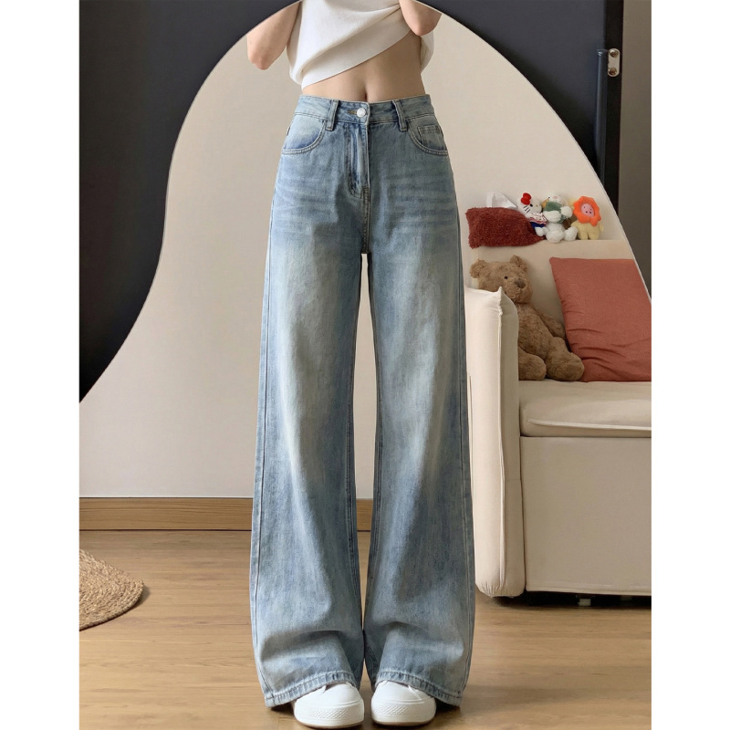 American Retro Washed Light Blue Jeans for Women, Spring 2026 New High-Waisted Loose Slimming Straight-Leg Casual Pants American Retro Washed Light Blue Jeans for Women, Spring 2026 New High-Waisted Loose Slimming Straight-Leg Casual Pants