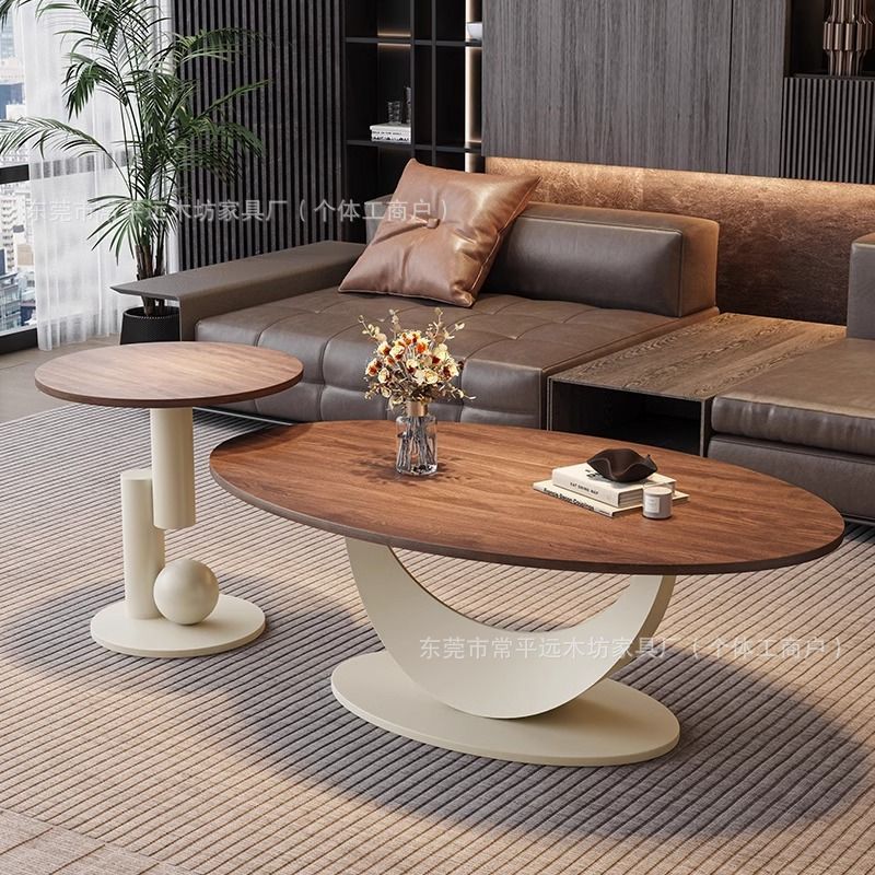 Italiano lujoso mesa de té de madera sólida de nuez sala de estar minimalista de diseño oval mesa de té medieval