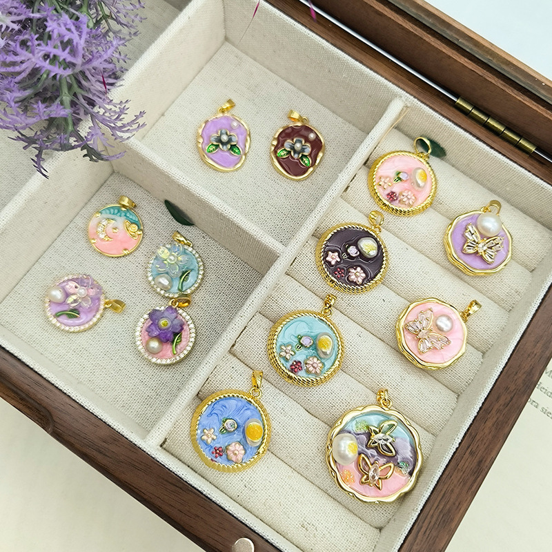 Jewelry Accessories Vintage Oil Painting Style Flower Pendant Simple Entry Luxury Middle Ancient French Style Oil Drop Pendant Advanced Sense Accessories