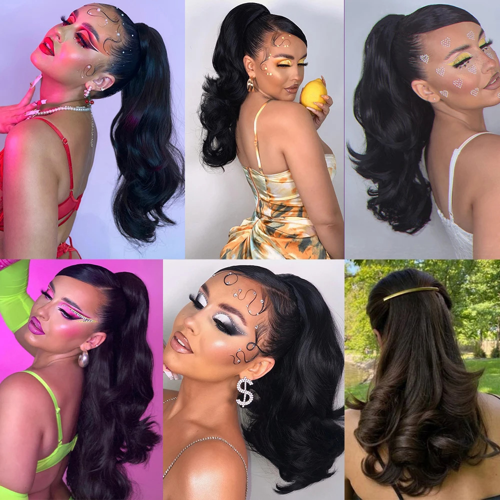 Cauda de caballo pelucón de garra clip de cabello corto cabello natural flor de pera quemado micro-roll de cola de caballo alta puede atar la cola de caballo baja