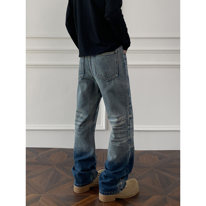 Cleanfit Cat Whisker Fade Jeans For Men - Retro Straight-Leg Denim Pants With Gradient Wash (Blue/Black, M-5XL)_voghion.com