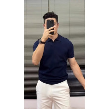 藏青色针织POLO衬衫男士夏季短袖高品质成熟稳重男装高端冰丝T恤