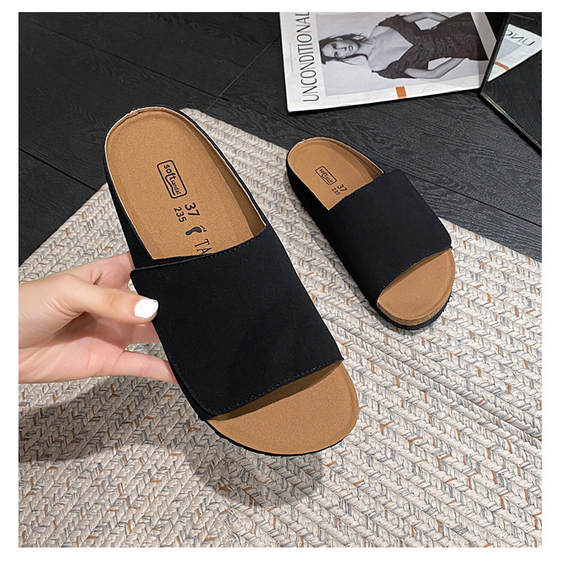 Dép sandal nữ quai ngang bản rộng mũi tròn đế bằng gấp gọn đi ngoài trời mùa hè — Màu Kaki, Màu mơ, Màu đen chi tiết 32