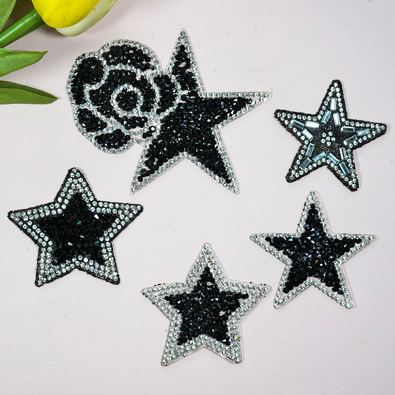 新款星星布贴烫钻水钻羽绒服衣服补丁五角星立体服装饰品diy批发