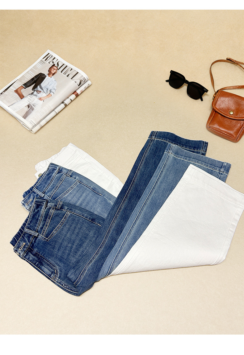 Quần jean nữ ống rộng cạp cao 9 phân, dáng suông slim fit, chất vải chống thấm — màu xanh nhạt chi tiết 16