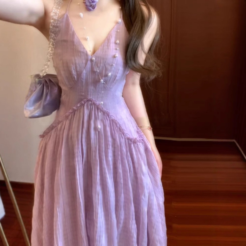 大码超好看绝美海边度假露背收腰挂脖吊带连衣裙子长裙显瘦遮肚子|undefined