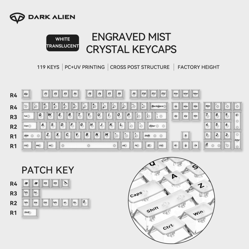 卸売クロスボーダーオリジナル透明 PC キーキャップ UV 印刷フロントつや消し四面高透過率 WOOTING ユニバーサル|undefined
