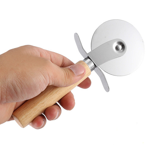 430 wooden handle stainless steel pizza roller single wheel hob cutter cookie cutter wooden handle pizza knife baking