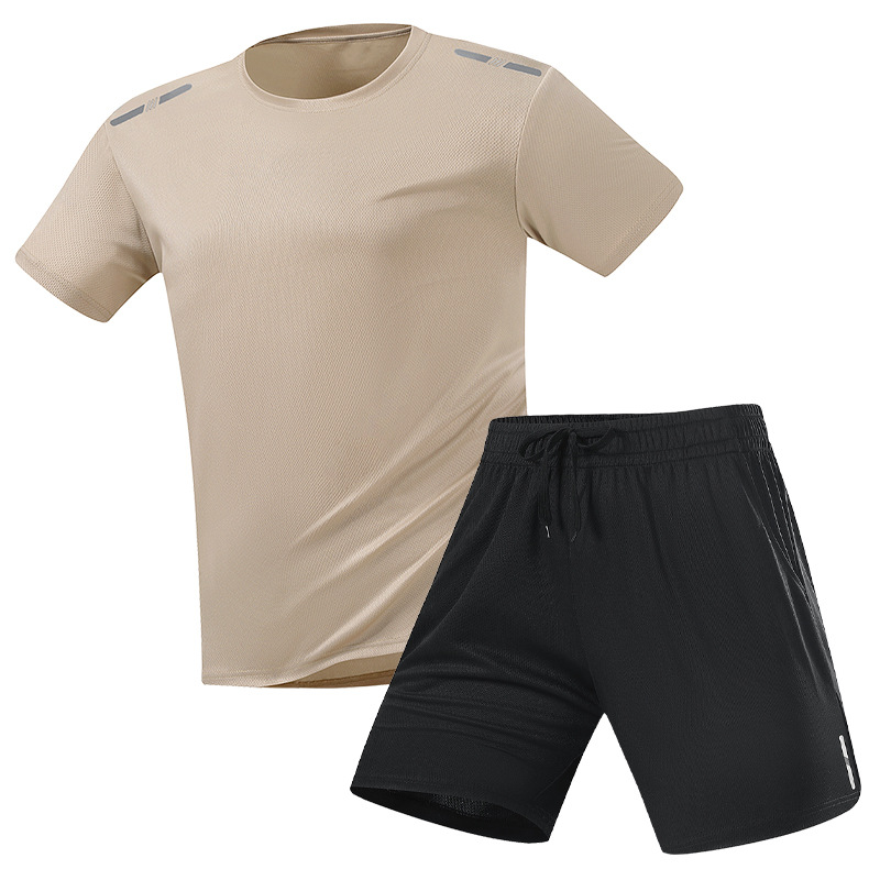 Trajes deportivos transfronterizos para hombres de verano nuevos juegos de dos piezas de correr Casual Fitness camiseta de secado rápido de hielo pantalones cortos de mangas cortas