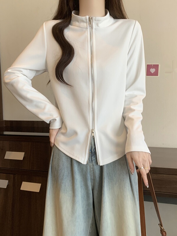 大码正肩立领开衫卫衣外套女秋2025新款胖mm显瘦拉链不规则上衣|undefined