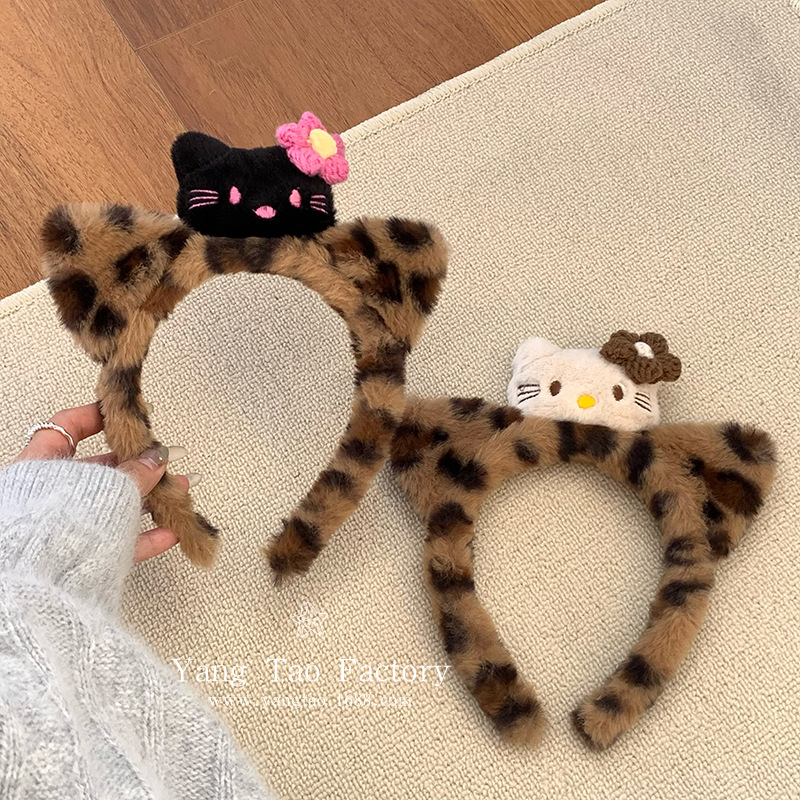 Caricatura encantadora Kitty Hairband ~ Peludo Otoño Invierno Nuevo Black Pkt Cat Headband Caricature Facial Hairband Chick