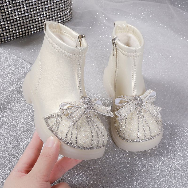 Girls Boots 2025 Autumn and Winter New Princess Shoes Winter Kidsren's Rhinestone Baby Girl Short Boots Soft Sole Boots