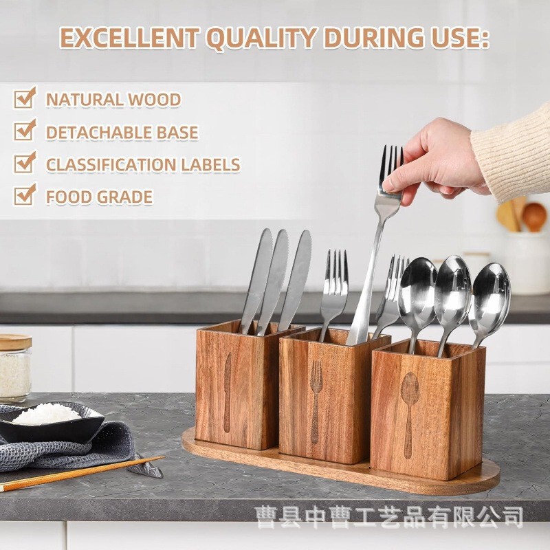 Retro Wooden Kitchen Tableware Storage Box Chopsticks Spoon Storage Box Solid Wood Restaurant Chopsticks Barrel Knife and Fork Storage Rack