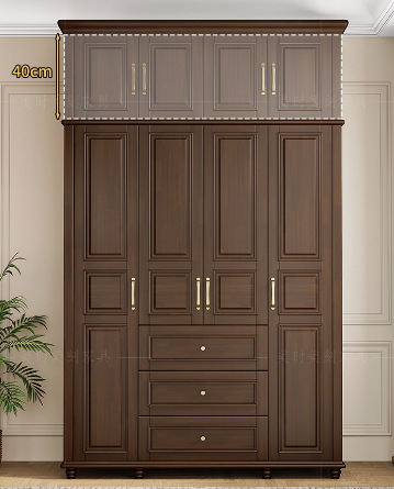 지붕이 있는 4도어 원목 옷장 [총 높이 2.66m ]
