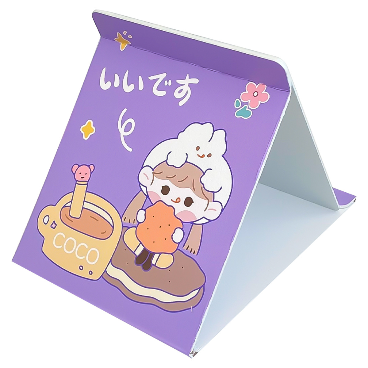 Qiaohui lindo espejo plegable de escritorio espejo vertical de un solo lado dormitorio de estudiantes espejo de maquillaje de escritorio de dibujos animados espejo de maquillaje portátil