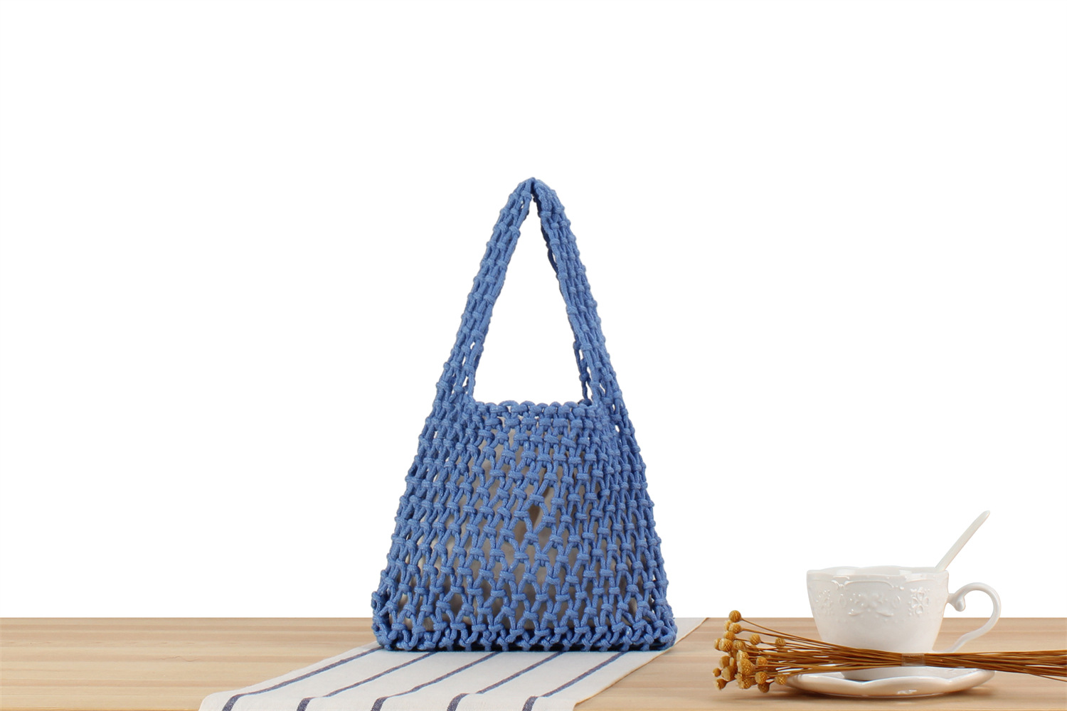 Borsa a tracolla in corda di cotone intrecciata stile macaron_voghion.com