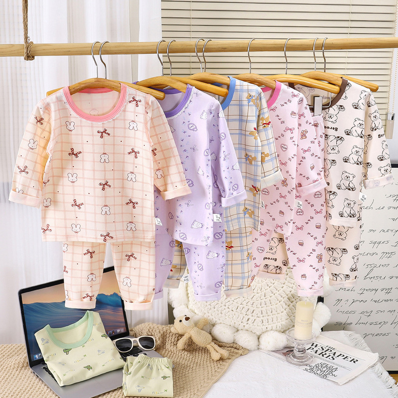Children's Pure Cotton Home Wear Pajama Set for Spring and Autumn, Boys and Girls Korean Style Cartoon Lycra Seamless Thermal Underwear Set Children's Pure Cotton Home Wear Pajama Set for Spring and Autumn, Boys and Girls Korean Style Cartoon Lycra Seamless Thermal Underwear Set