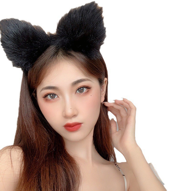 Cat Ears Plush Hair Hoop for Women, Furry Face Wash Headband, White — detail image 8