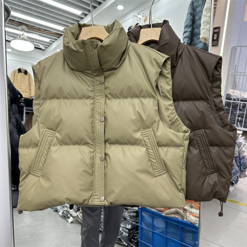 No-Wash Pu Leather down Vest for Women, Short Style, 2026 New Korean Version, Thick Stand-Up Collar, Stylish Vest Jacket for Petite Figures No-Wash Pu Leather down Vest for Women, Short Style, 2026 New Korean Version, Thick Stand-Up Collar, Stylish Vest Jacket for Petite Figures