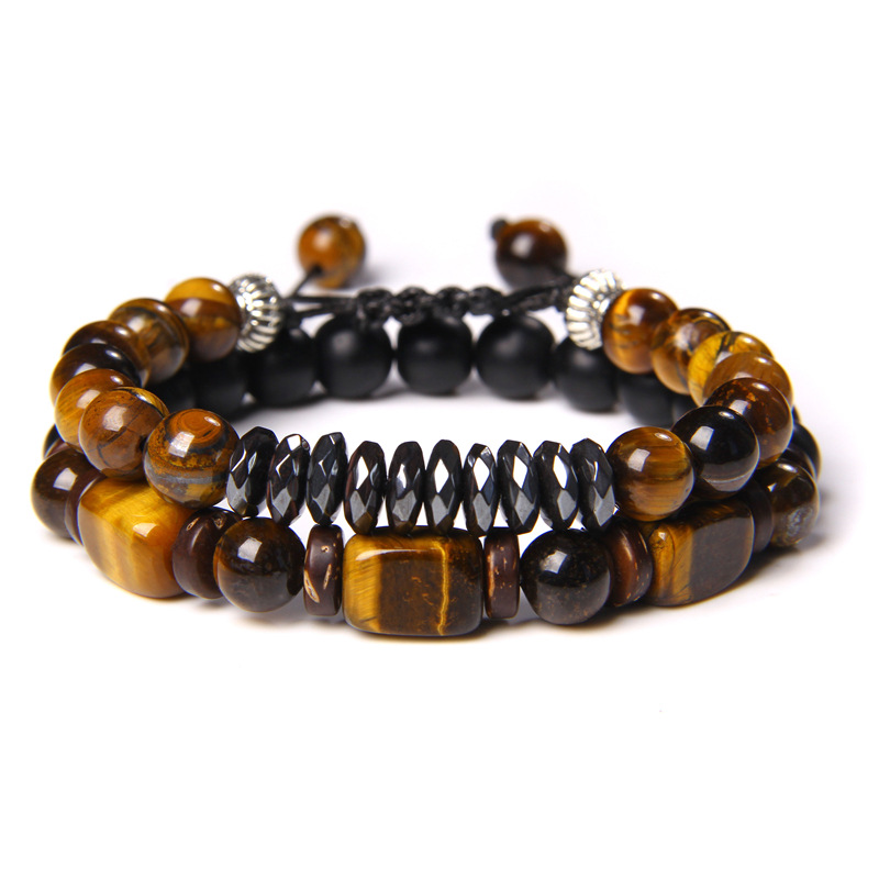 Geometric Pattern Retro Geometric Tiger Eye Men's Bracelets Men Beaded Bracelets