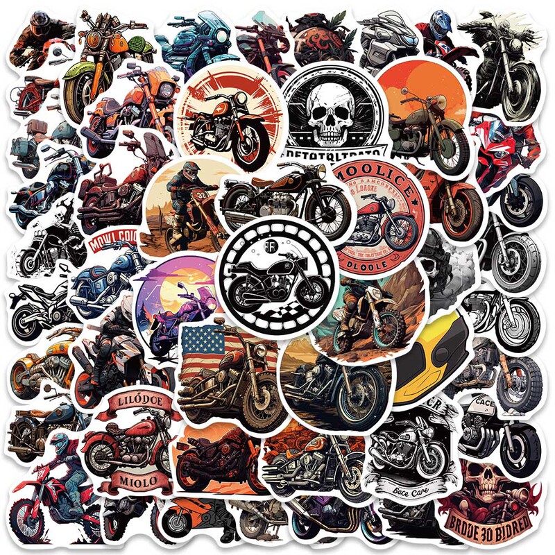 50 pieces retro anime style motorcycle stickers luggage bicycle helmet guitar waterproof DIY stickers