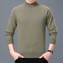 品牌2025秋冬半高领羊绒衫男休闲中年针织衫加厚保暖毛衣打底男装