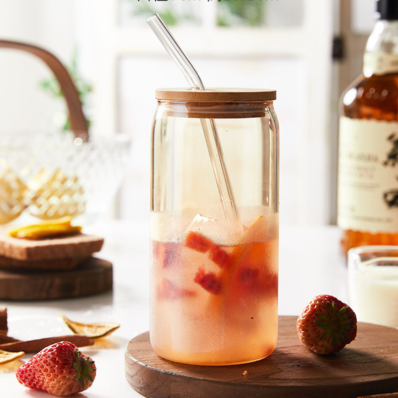 帶蓋耐熱可樂杯子創意玻璃易拉罐飲料ins風高顏值奶茶咖啡杯批發