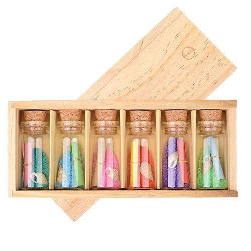 Wooden box storage for glass bottles, wish bottles with lids, wooden stopper, small glass bottle set, gift box, transparent glass bottle, creative