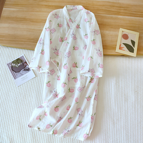 Summer robe for women, pure cotton gauze nightgown, Japanese style kimono-like sleep dress, home wear, thin, breathable, bath robe, steam room wear