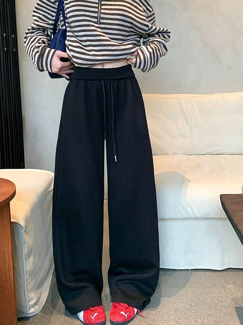 Осенние дизайнерские брюки, высокая талия, шнурок, свободный крой, oversize