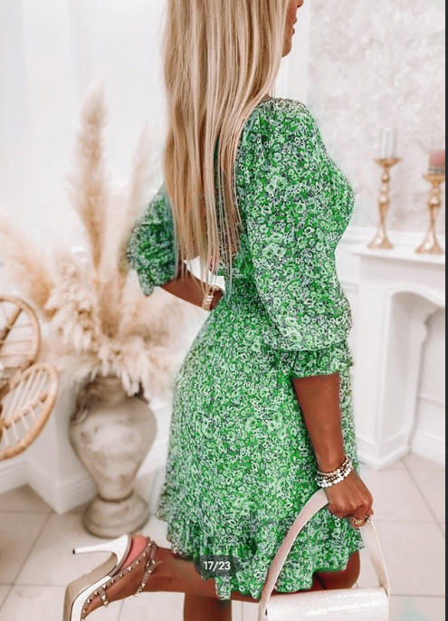 Regular Fit Fit Type Ditsy Floral Pattern Summer Season Wholesale Women'S Casual Vacation Printing Ditsy Floral Holiday Daily V Neck 3/4 Length Sleeve Floral Dress