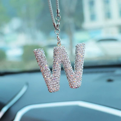 Car hanging: Letter bow clay car - w-letter-car-pendant-ab-color-transparent-diamond