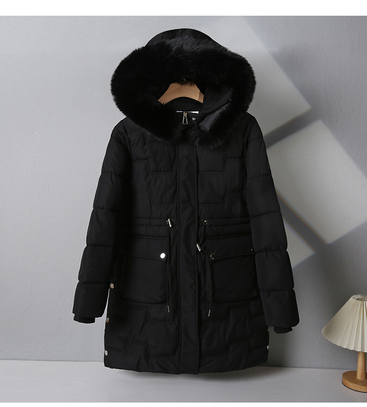 Ropa de algodón para mujeres de invierno largo nuevo cuello de cabello grueso con capuzas de moda de algodón delgada amiga de la moda de abrigo de algodón