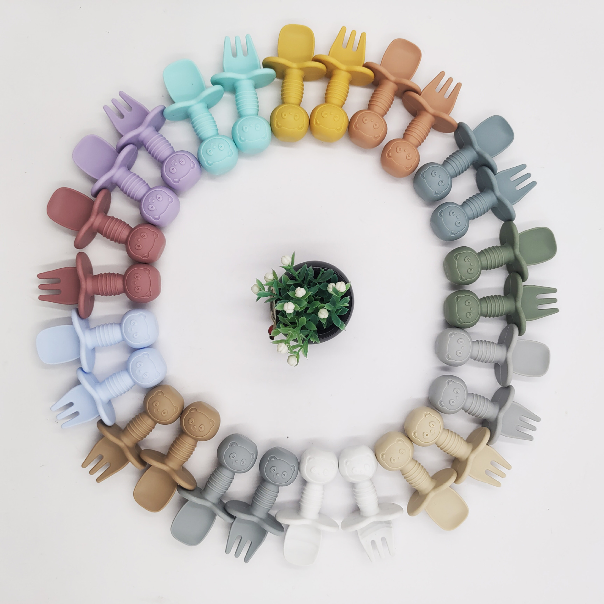 Silicone Short-Handled Fork and Spoon Baby Training Spoon Baby Learning Fork Set Soft Spoon Children's Tableware Fork and Spoon Set