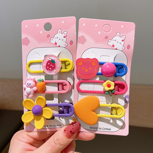 Spring new cartoon cute oval metal hairpin children's sweet girl side bangs headband headdress