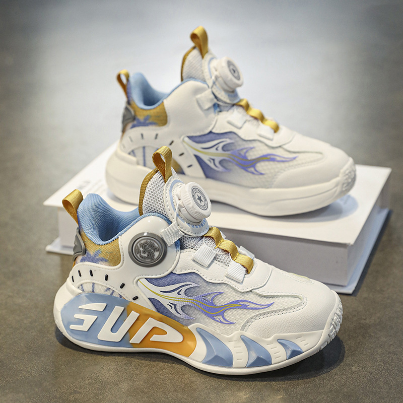 Zapatos para niños, zapatos de baloncesto, 2025 nuevos zapatos deportivos con botones, malla de primavera y verano, zapatos para correr para niños y niñas, niños de mediana edad