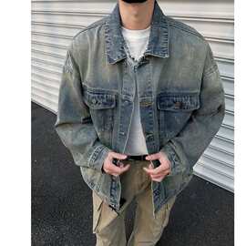 2025新款美式高街水洗做旧牛仔外套男春秋季潮牌复古痞帅宽松
