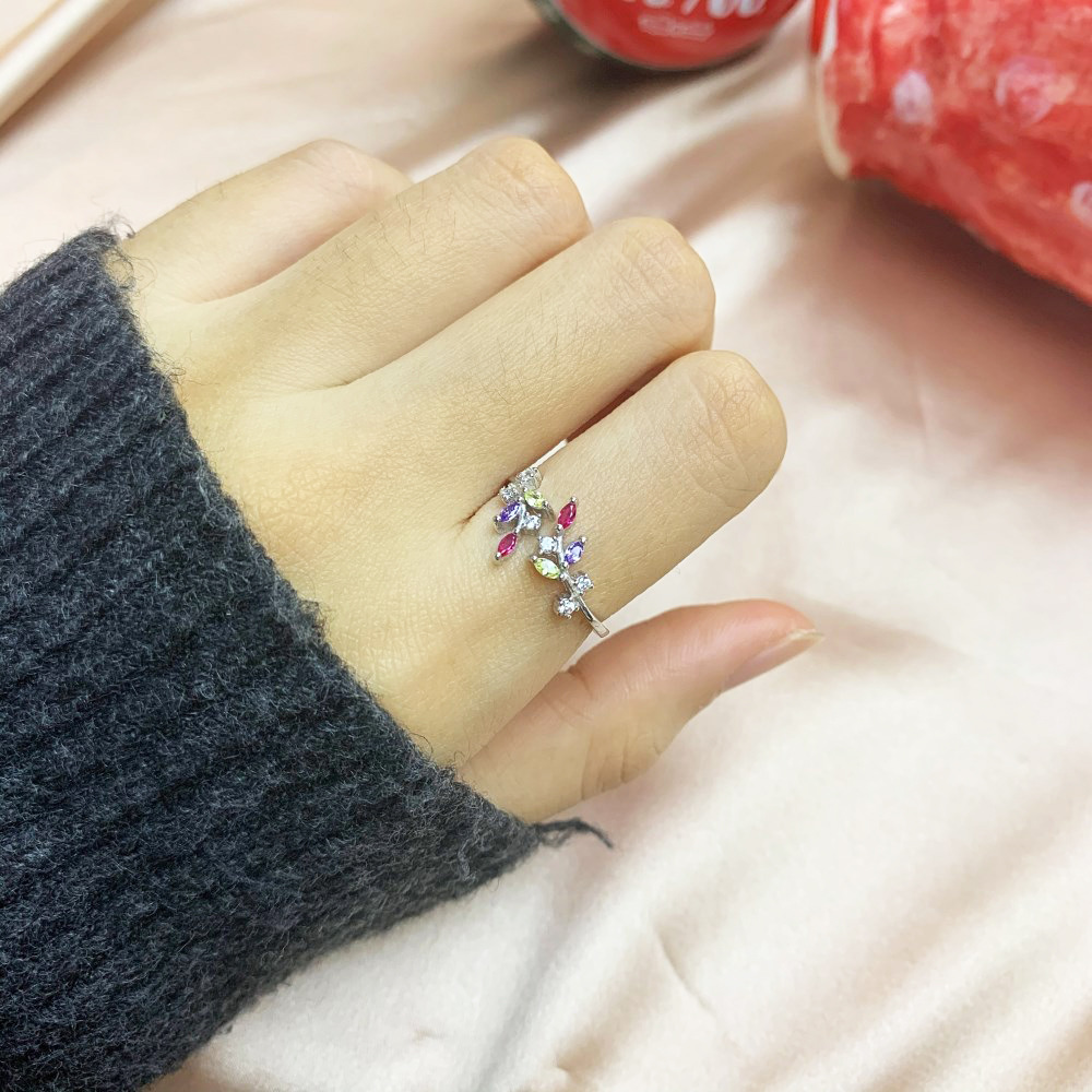 Fashion Flower Sterling Silver Inlay Zircon Open Ring 1 Piece