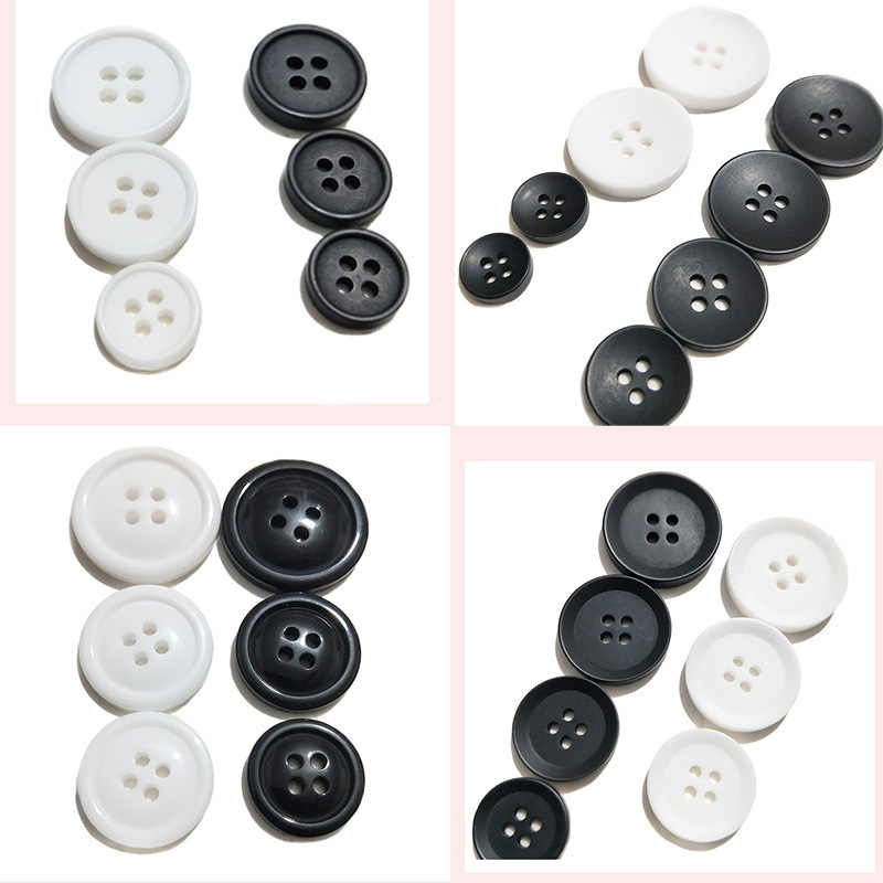 Manufacturer's Resin Four-Eye Shirt Buttons, Round Thin Edges, Dyeable Suit Buttons, Black and White Chef Uniform Buttons, Contrasting Color Buttons