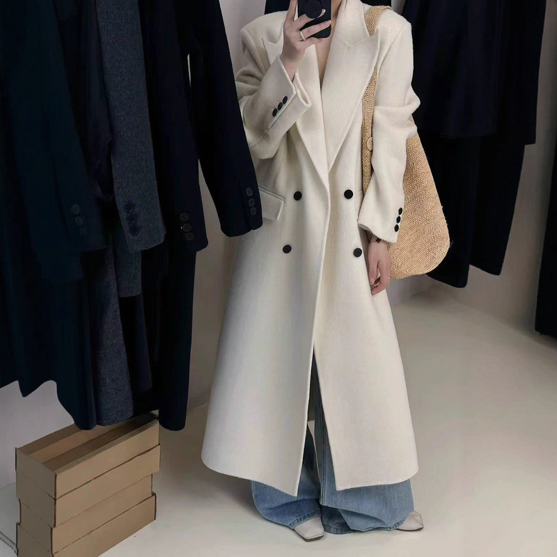 Autumn and Winter Slimming Look Double-Sided Cashmere Outwear for Women, Right Shoulder, Loose Waist, Slim Hepburn Style Korean Woolen Outwear for Women Autumn and Winter Slimming Look Double-Sided Cashmere Outwear for Women, Right Shoulder, Loose Waist, Slim Hepburn Style Korean Woolen Outwear for Women